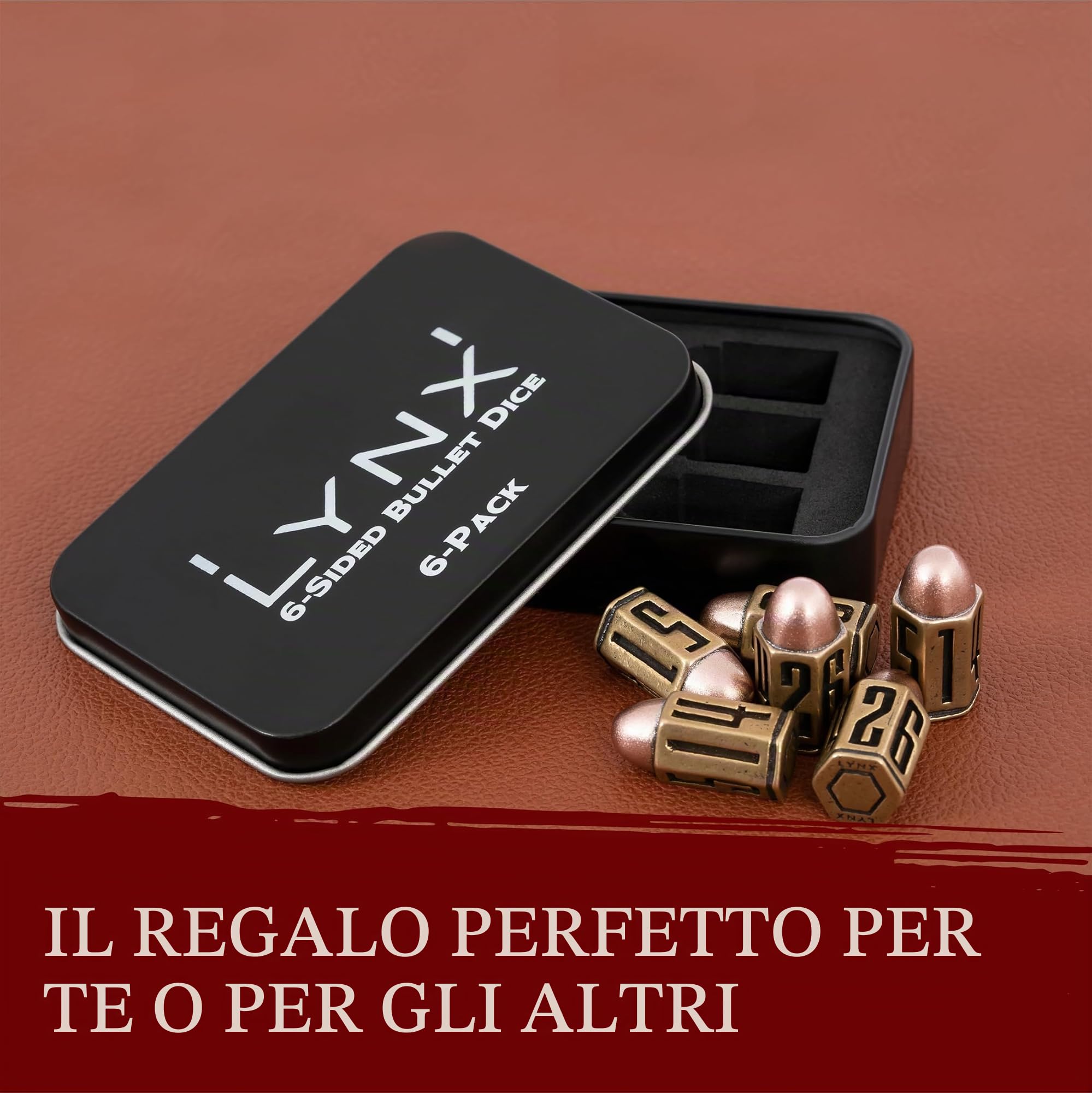 Set Dadi Proiettile in Metallo/Bullet Metal Dice - 6 Dadi in Ottone D6, Ottimi Compatibile con DND, Wargames, GDR Homebrew, D&D, RPG/Dungeons & Dragons - Regalo e Accessori DND. Ok per torre dei dadi