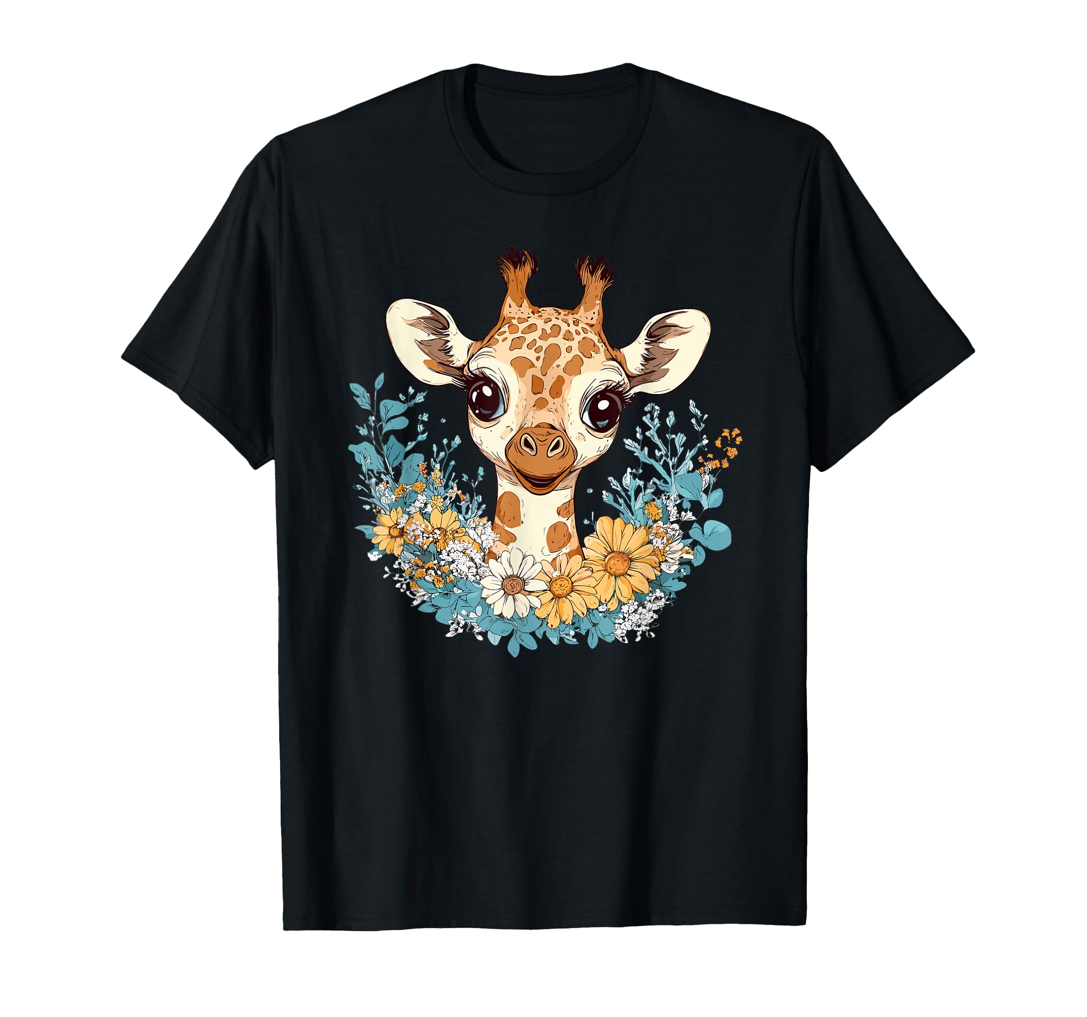 Cute Giraffe Surrounded by Flowers T-Shirt