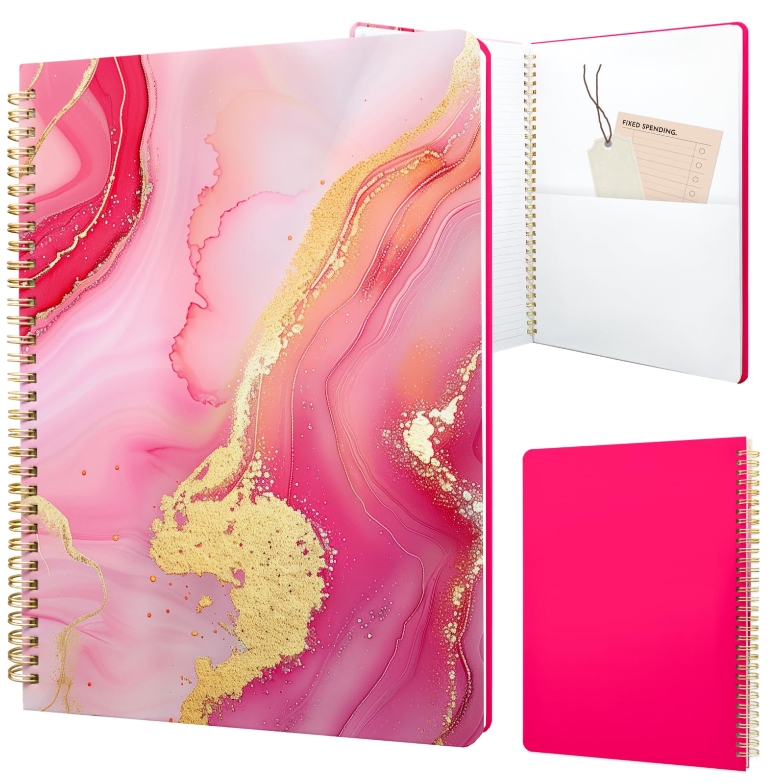 Cute Spiral Notebook 8.5 x 11 lined Journal A4 with Pocket, Marble