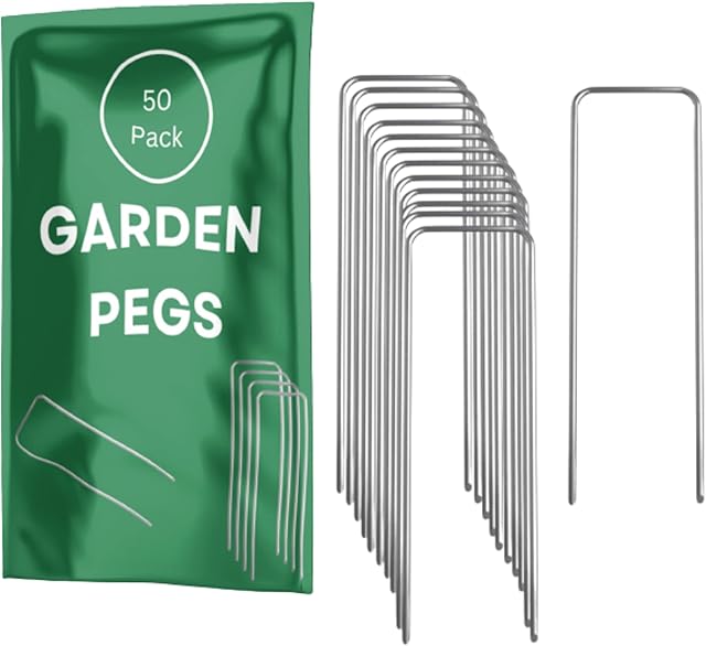 Garden Ground Pegs Metal U Pins (6 / 15cm) Galvanised Steel Weed Fabric Staples for Securing Garden Netting, Artificial Grass, Outdoor Matting and Weed Membrane (50 Pack)