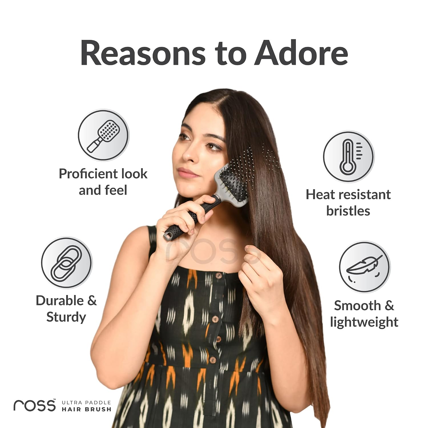 Ross Ultra Paddle Hair Brush – Wide Coverage, Soft Ball-Tipped Bristles for Comfortable Scalp Stimulation, Tangle-Free Hair, Frizz Control, and Effortless Styling – Suitable for Men & Women, All Hair