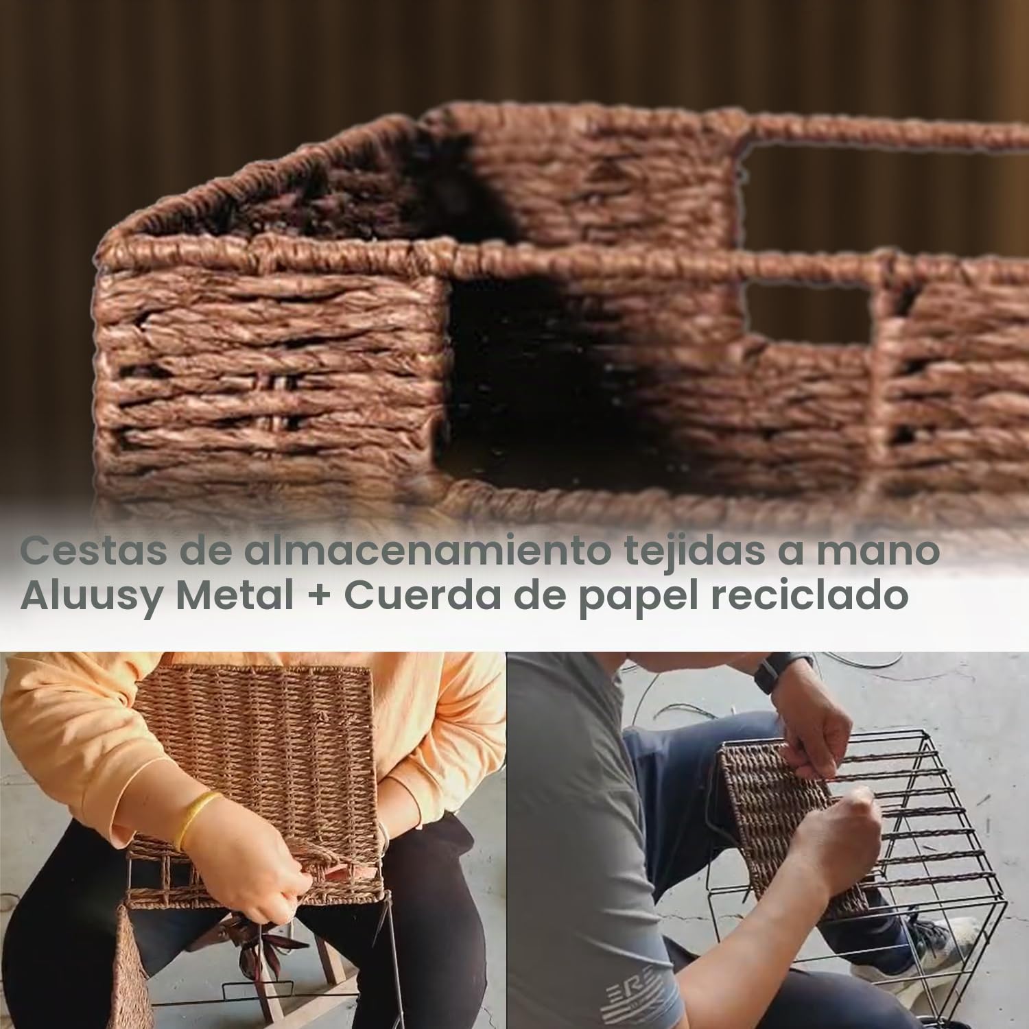 2 Cestas de Almacenaje, Cesta Mimbre Tejidas a Mano Cubo 28CM, Cesta Grande Plegable de Papel de Jacinto de Agua con Asas, Cesto Decorativo para Baño Estanterías Kallax Cocina
