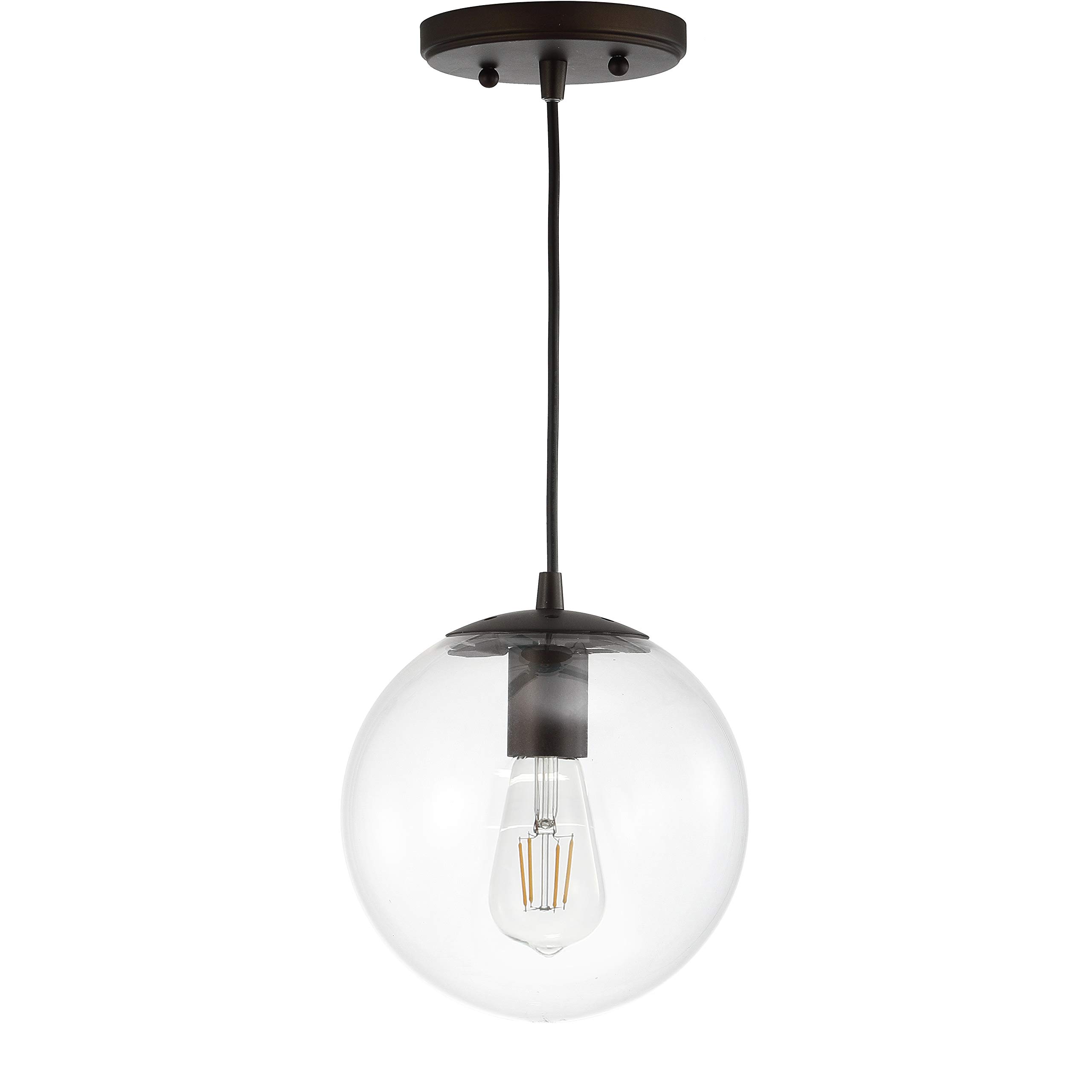 JONATHAN Y JYL9528D Bleecker 7.75" Metal/Glass Globe LED Pendant, Rubbed Bronze Contemporary, Modern, Minimalist, Office, Living Room, Family Room, Dining Room, Kitchen, Bedroom, Foyer, Clear/Oil