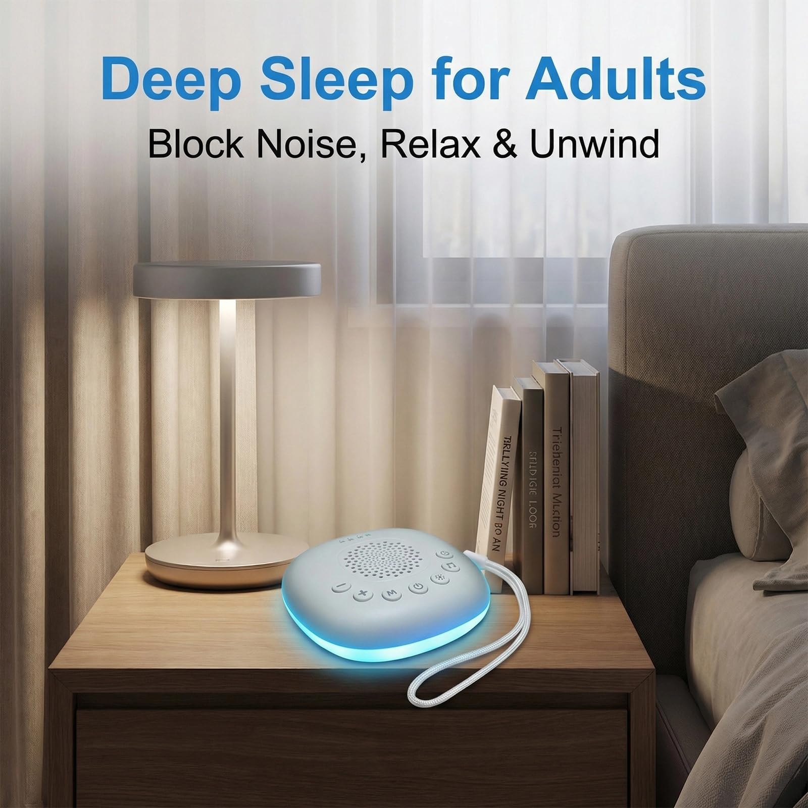Machine Bruit Blanc Bébé Portable, White Noise Machine Avec Sons De Bruit Blanc Et Musiques D’endormissement, Veilleuse Intégrée, Minuterie, Rechargeable 800 mAh, Aide Au Sommeil Pour Bébés Et Adultes