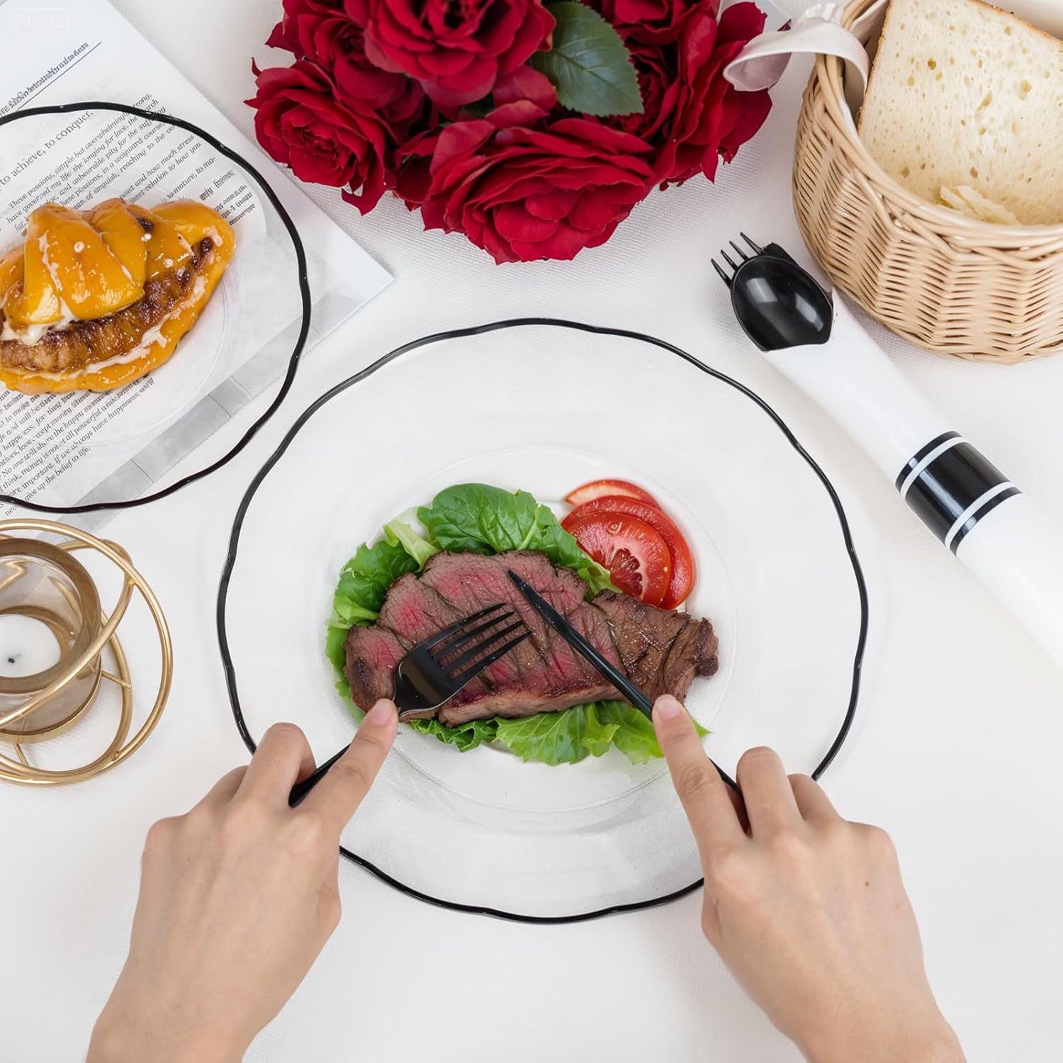 EI 120Pack Black Pre Rolled Silverware Set Disposable and Napkins Service for 120 Guests,360pcs Black Plastic Knifes,Forks and Spoons Disposable Heavy Duty and 120pcs Napkins for Festival Party Dinner