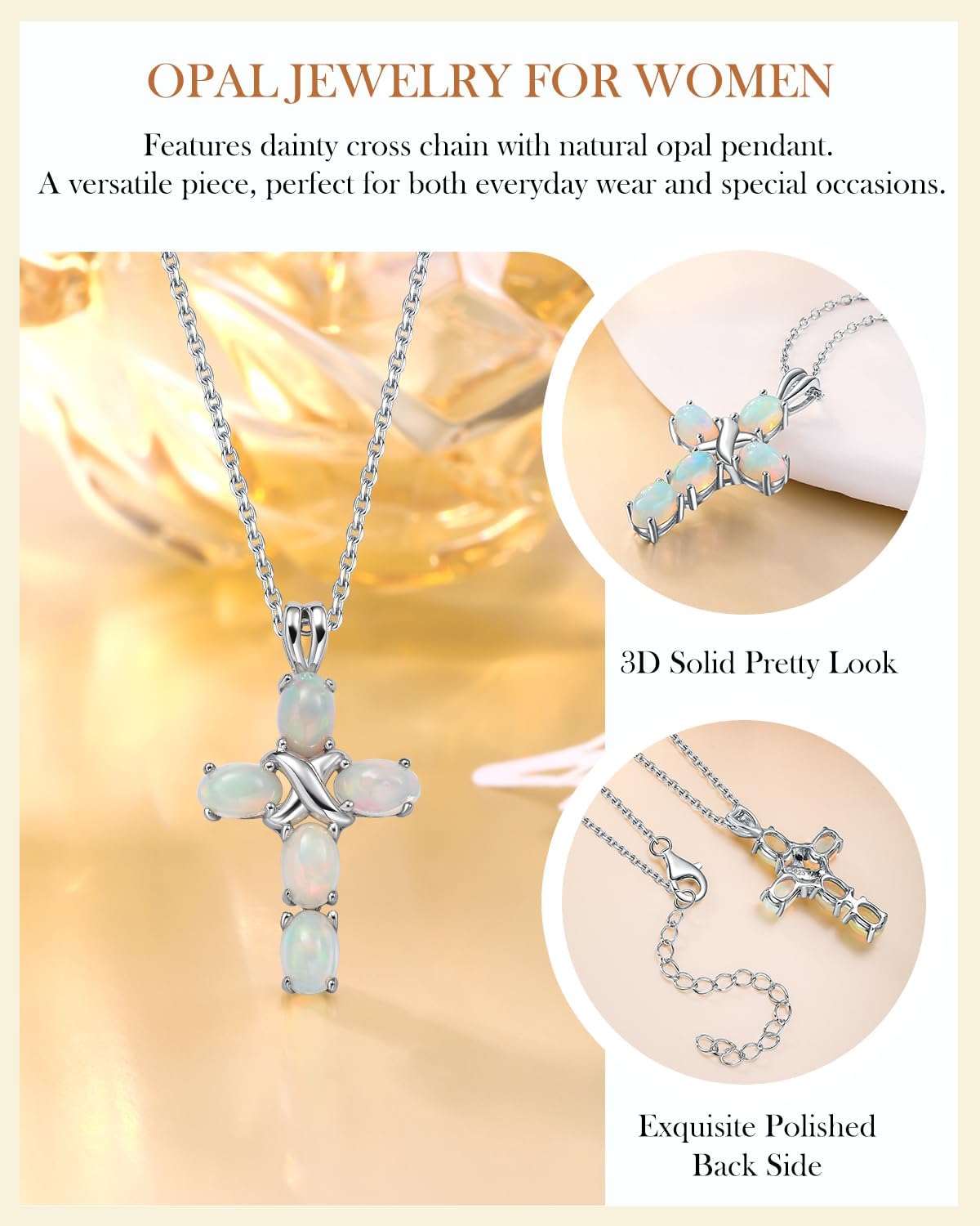 AIBAO Sterling Silver Cross Necklace for Women Genuine Turquoise/Opal/Lapis Lazuli/Malachite Cross Pendant Necklace Faith Religious Jewelry Gift with Box - Image 5