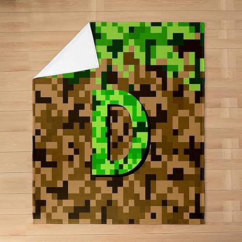 Miniatura 2 de Manta pixelada de franela con letras D, manta de forro polar para juegos de mineros, para niños y niñas, niños y adultos, manta mullida de
