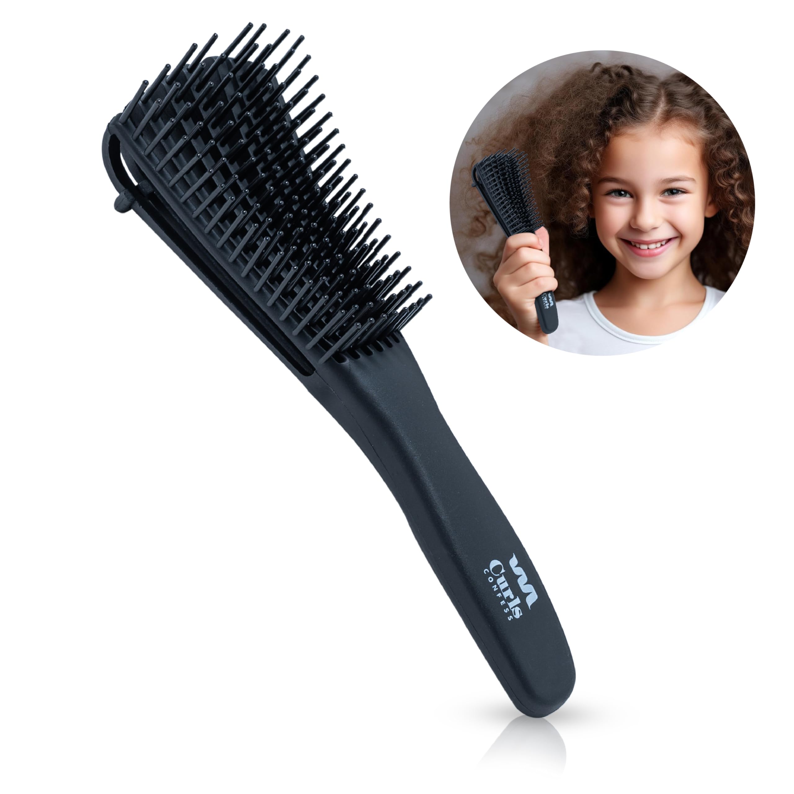 CurlsConfess ® Mini - Cepillo tamaño pequeño diseñado para desenredar pelo rizado y afro para niños y niñas - Antitirones - Ez Detangler peine rizos para peques - Cepillo D-Tangle - Wet Brush