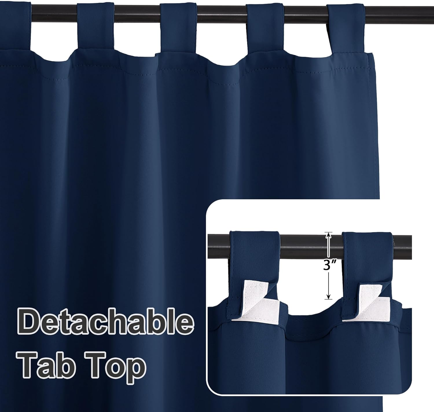 RYB HOME 2 Panels Outdoor Curtains for Patio Waterproof Sticky Top Block Sunlight Thermal Insulated Privacy Assured Thick Outside Curtains for Porch, Balcony, Pergola, W52 x L84, Navy Blue