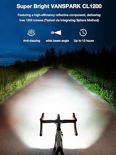 Miniatura 2 de VANSPARK CL1200 - Luces de bicicleta de 1200 lúmenes, faro de bicicleta con corte de 1200 lúmenes, luces de bicicleta recargables USB-C, cuerpo de