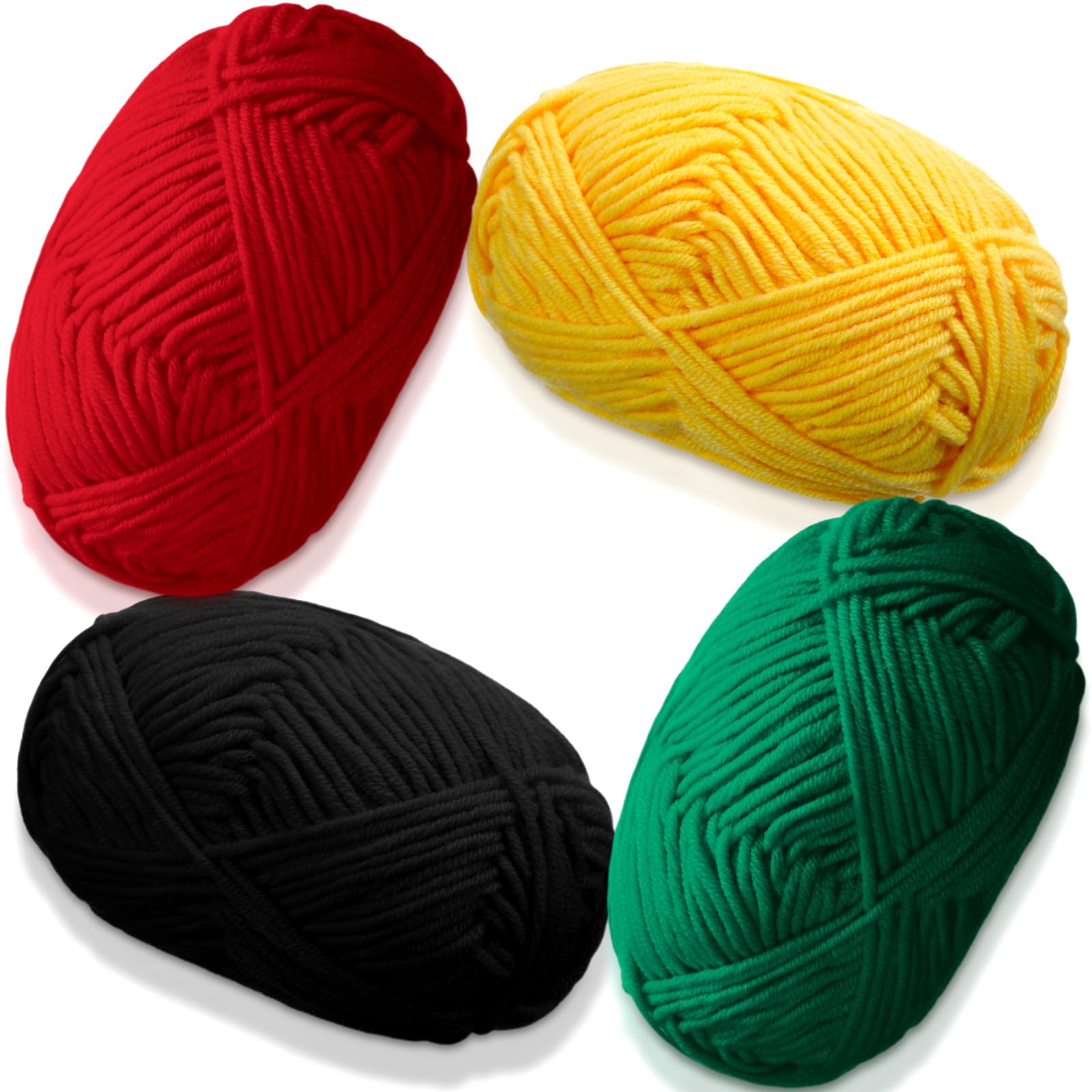 Threlaco 4 Pcs Black History Month Skeins Yarn for Knitting Red Yellow Green Black Cotton Milk Yarn DIY Crafts Gift African American Decoration for