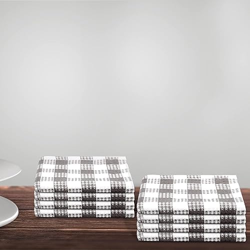 Miniatura 8 de Urban Villa Juego de 8 paños de cocina con diseño de cuadros de gofre, color grisblanco, juego de 8 paños de cocina de secado rápido, algodón