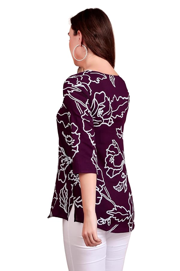 ladyline Womens Casual Cotton Tunic Top - Ethnic Printed Embroidered Jaipuri Short Kurti Kurta Indian (CEK JPT) (40/ Purple) by ladyline - Image 5