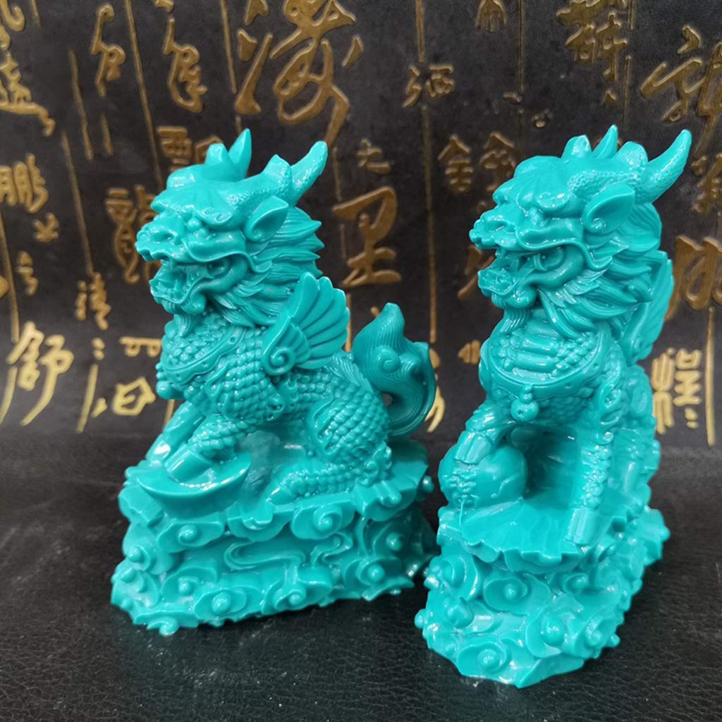 Ornamenti Feng Shui Coppia di Statue Cinesi qilin/Chi Lin Kylin Pietra in Resina Decorazioni Cinesi Accessori prosperità Figurine, Scultura da Giardino per casa e Ufficio