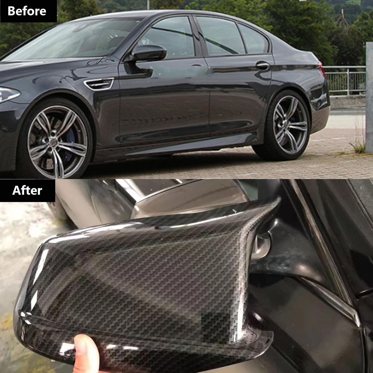 Car Rear View Mirror Outside Housing Wing Mirror Cover Cap for BMW 5 Series F10 2009 Rearview Protection Cover Door Rear View Mirror Cover Cap Molding Trim Exterior Accessories(Color:A)