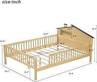 Vista 145 de Modern Full Size Platform Bed Storage Headboard and Safety Guardrail for Kids, Function Wood Platform Bed Frame with Built-in LED Light for Boy
