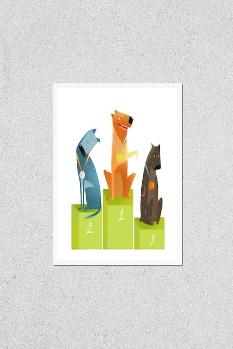 Amazon.com: Three Winners Dogs Sitting on Podium with Medals. Three ...