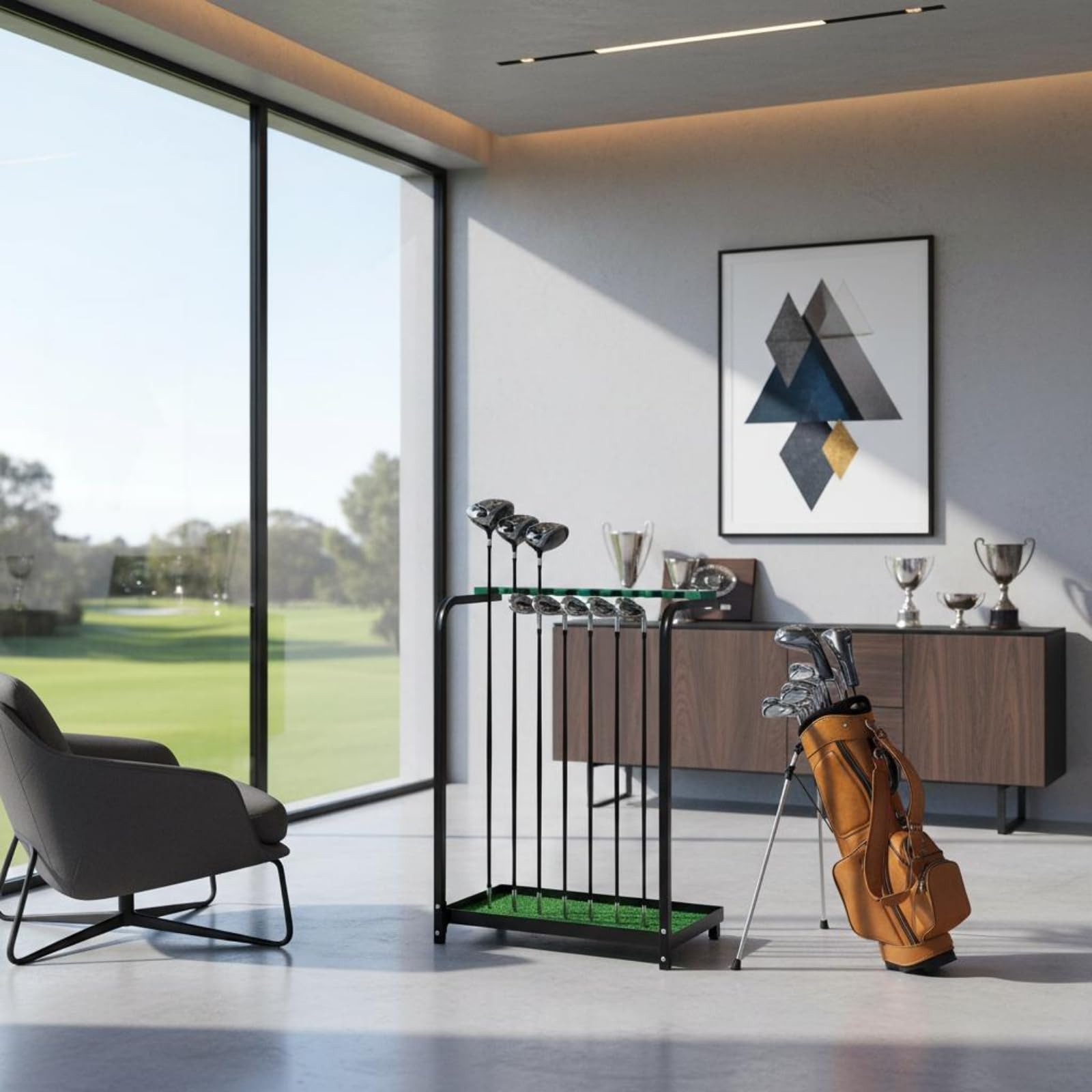 F Fityle Golf Club Rack Soporte Organizador Estante Repisa para Palos de Golf con Armazón de Acero y Base de Tablero Estructura Estable y Fácil de Reubicar