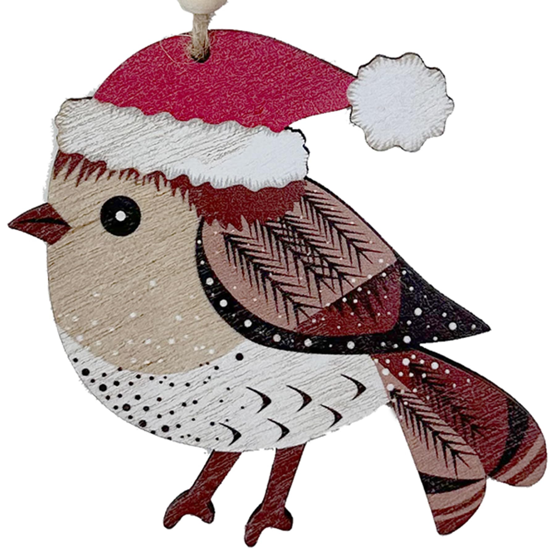 Widdle Gifts Santa Hat Design 1502 Christmas Robin Decoration Colourful 10Cm Wooden Hanging Christmas Tree Ornament (Santa Hat Design 1502)
