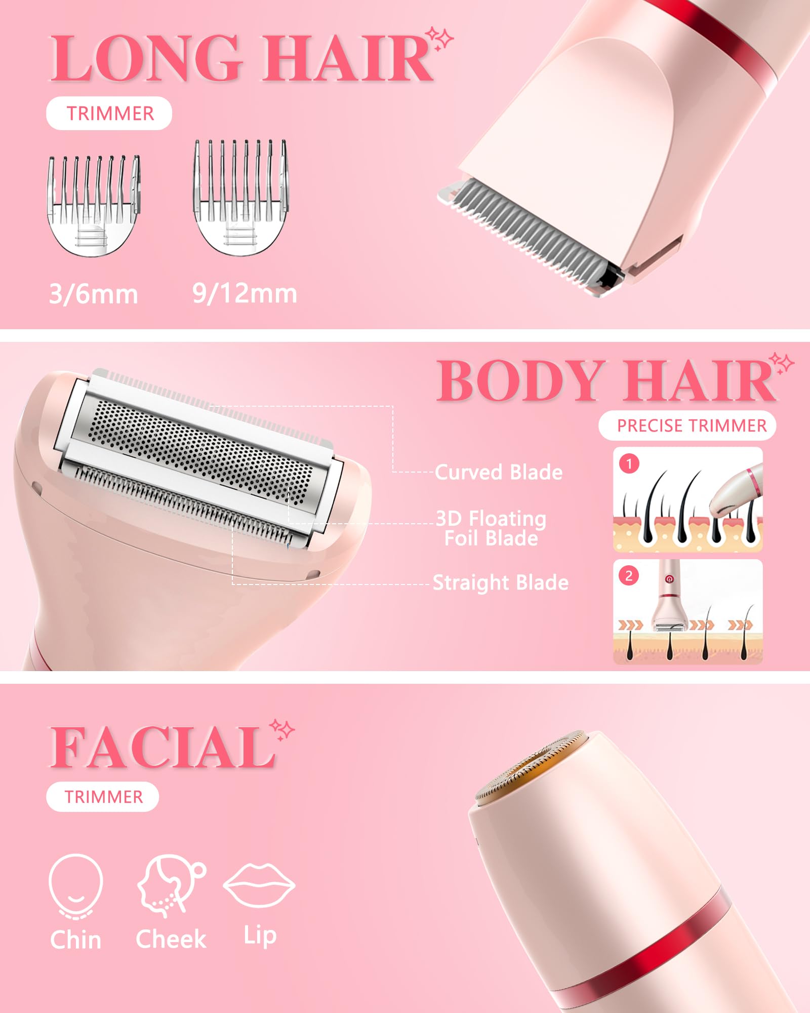 Women\'s Bikini Trimmer - 3-in-1 LED Grooming System Amazon.com: 3-in-1 Bikini Trimmer for Women, IPX7 Waterproof  main image 2