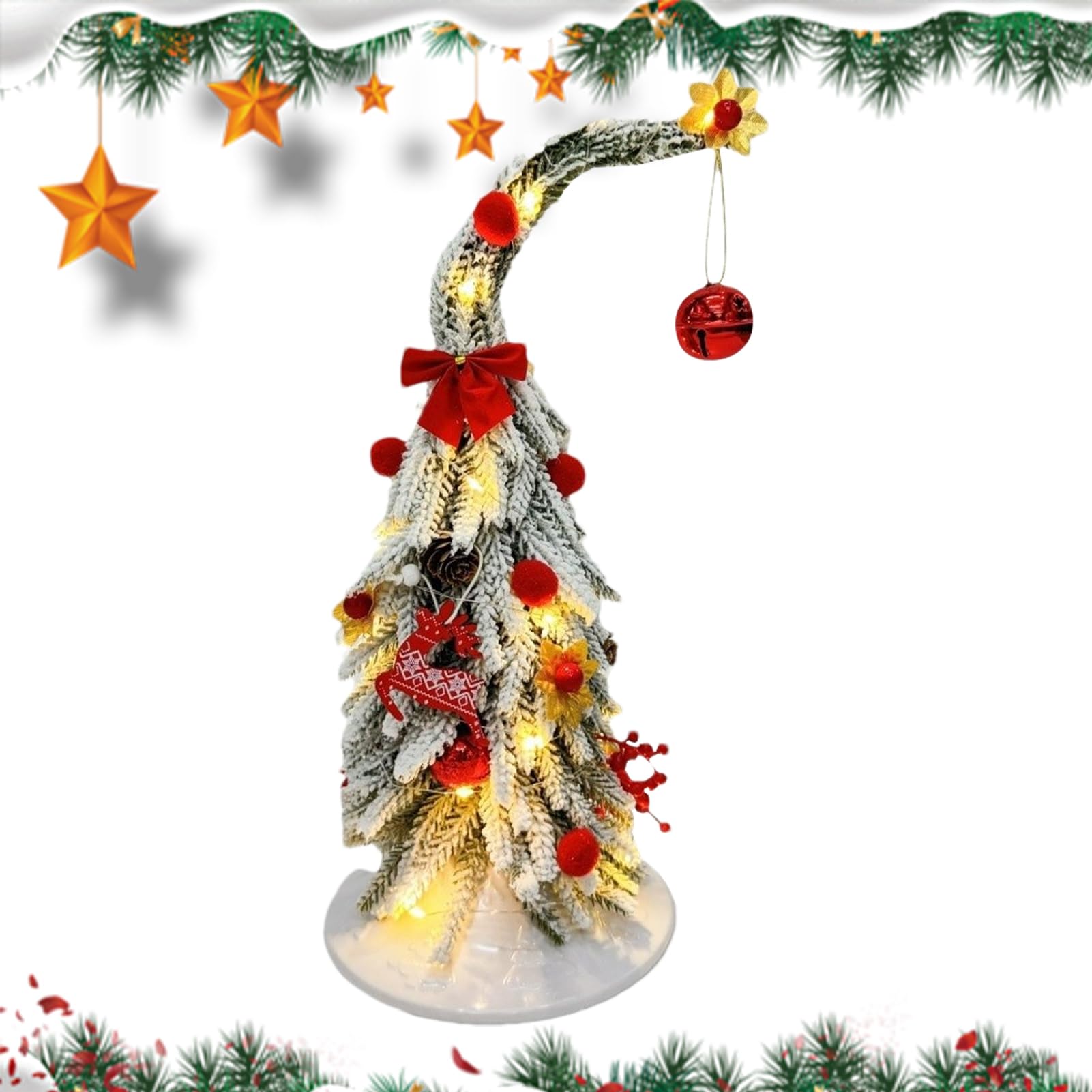 Árbol de Navidad artificial de 35 cm plegable con luces LED para mesa