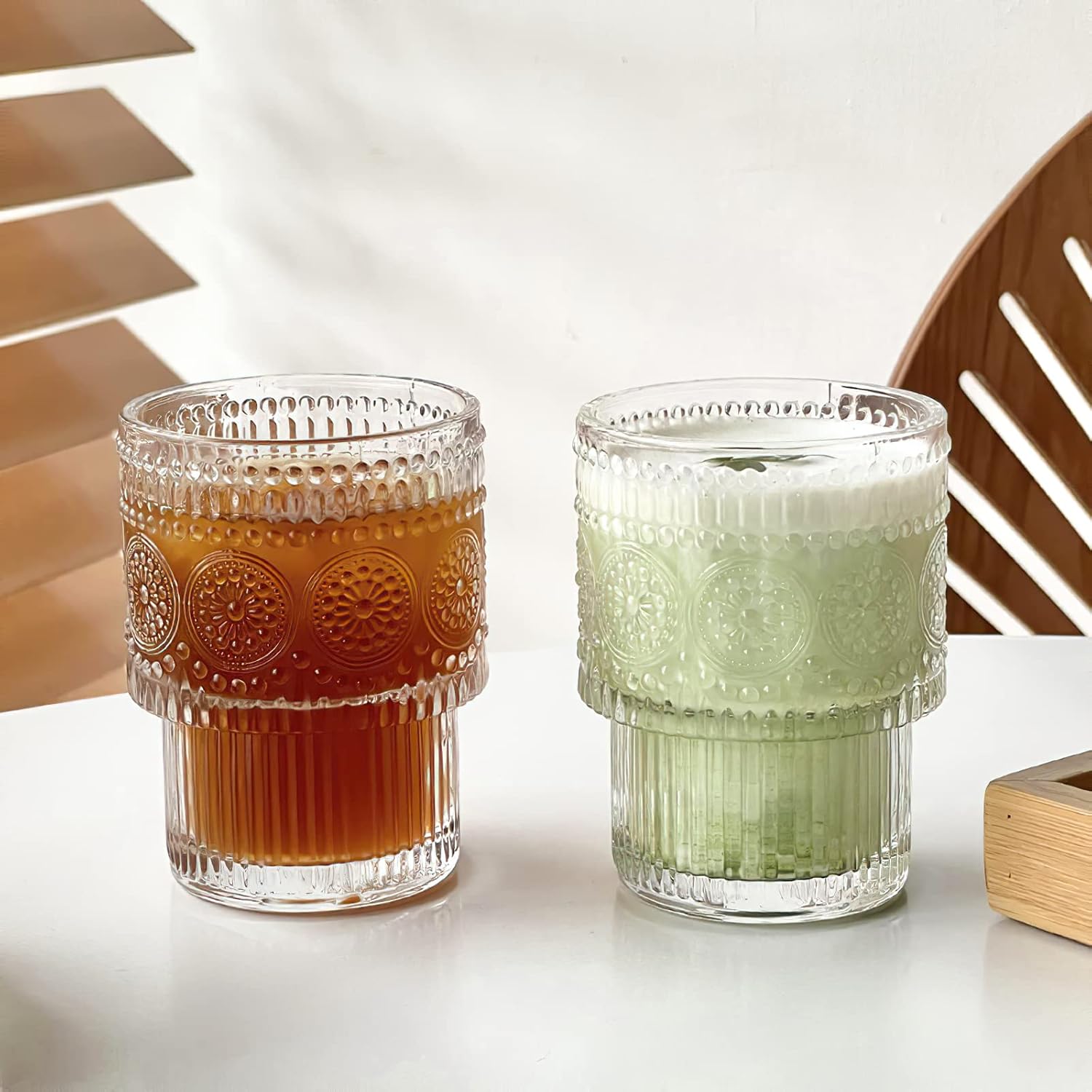 Kingrol Drinking Glasses Set of 8, 6.5 Ounces Stackbale Water Glasses, Vintage Glassware for Cocktail, Whiskey, Juice, Iced Coffee, Iced Tea, Bar Accessories