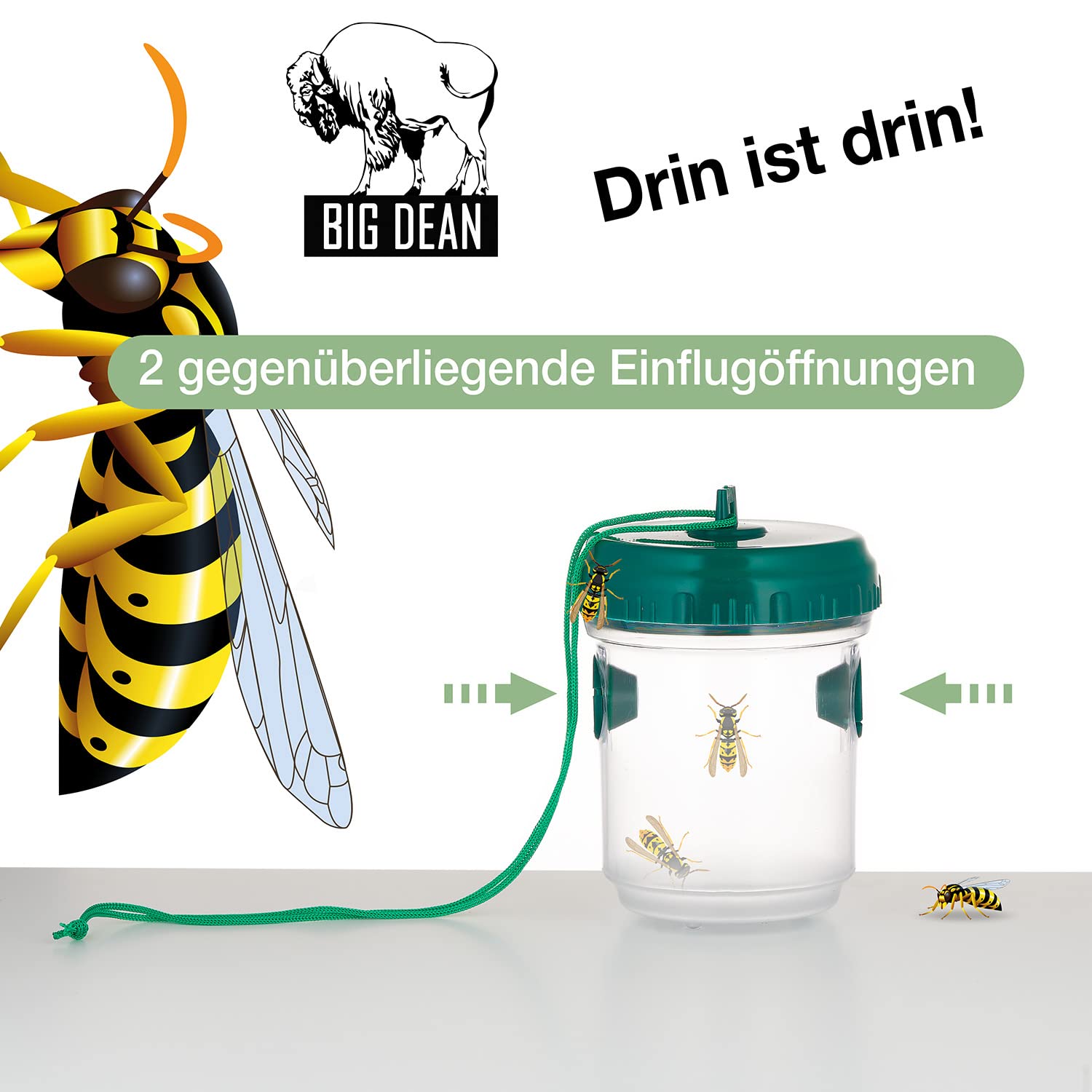 BigDean 3er Set Wespenfallen für draußen in Grün 9x13cm - Lebend Fallen zum Aufhängen gegen Wespen, Bienen, Hornissen - Hornissenfalle Bienenfalle Fliegenfalle - für natürlichen Lockstoff