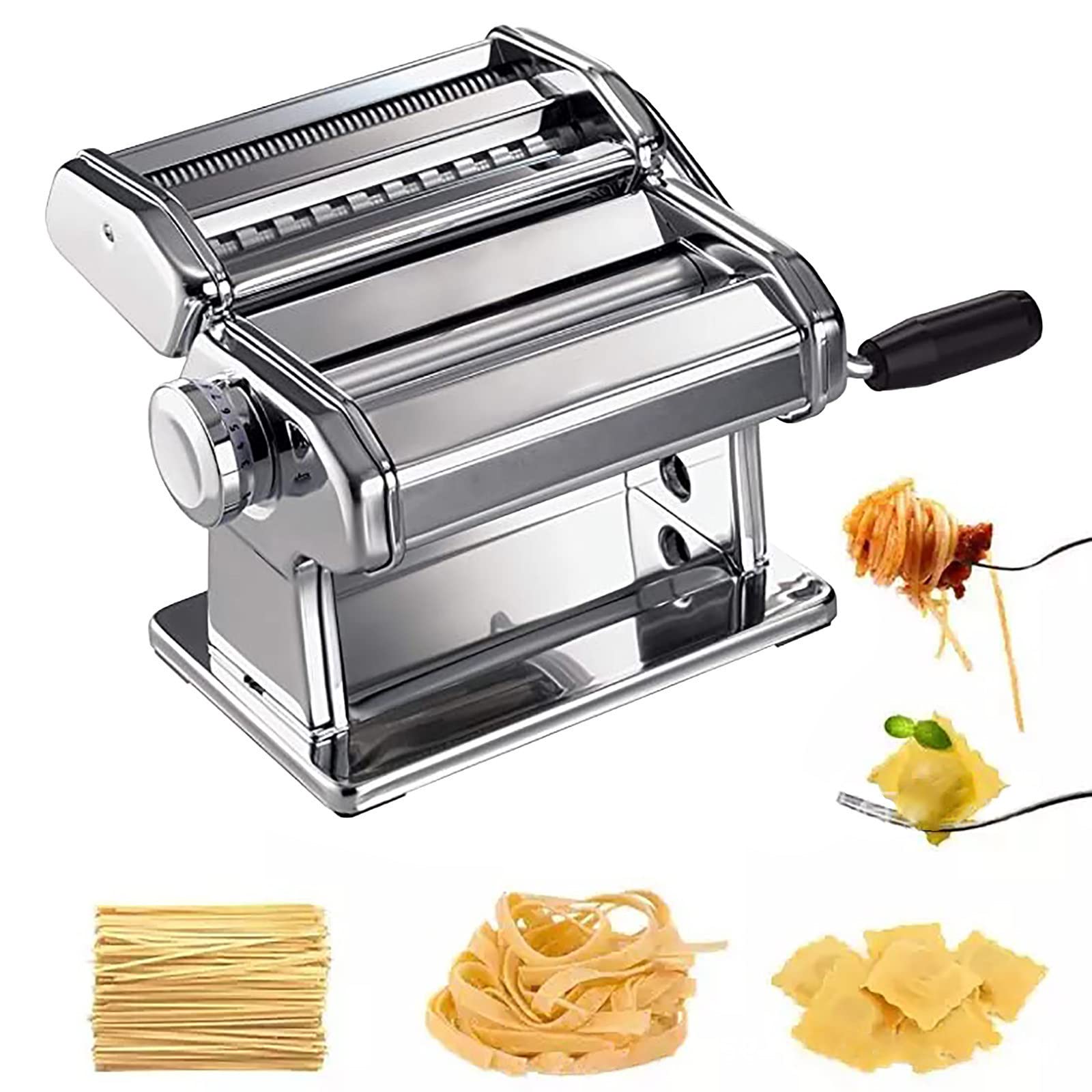 Genérico Máquina Manual para Pasta, De Acero Inoxidable Ajustable | Nueve Niveles De Grosor, Incluye Varios Cortadores, Apto Para Lasaña Y Otros Platos Similares