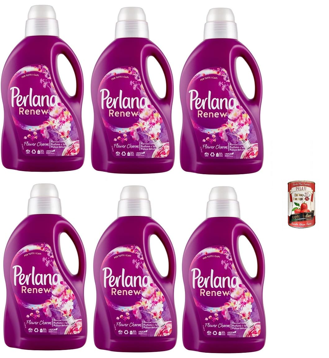 6 abalorios Perlana Renew Flower Charm, detergente para lavadora, mantiene el brillo de tu ropa de color y blanco + italiano Gourmet pelati 400 g