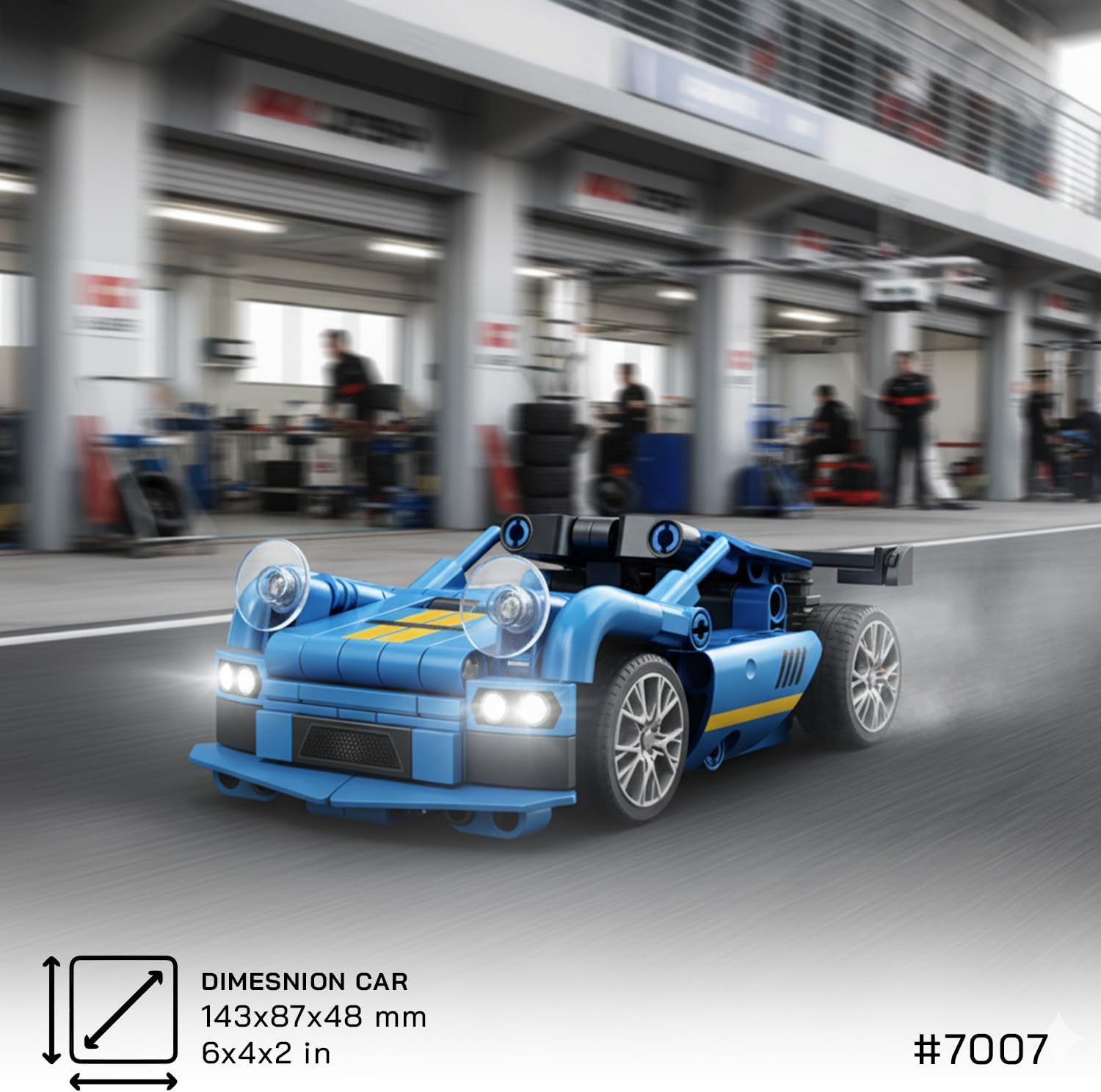 The SEMBO Technic 911 Carrera RS model car with dimension overlay, indicating its size.