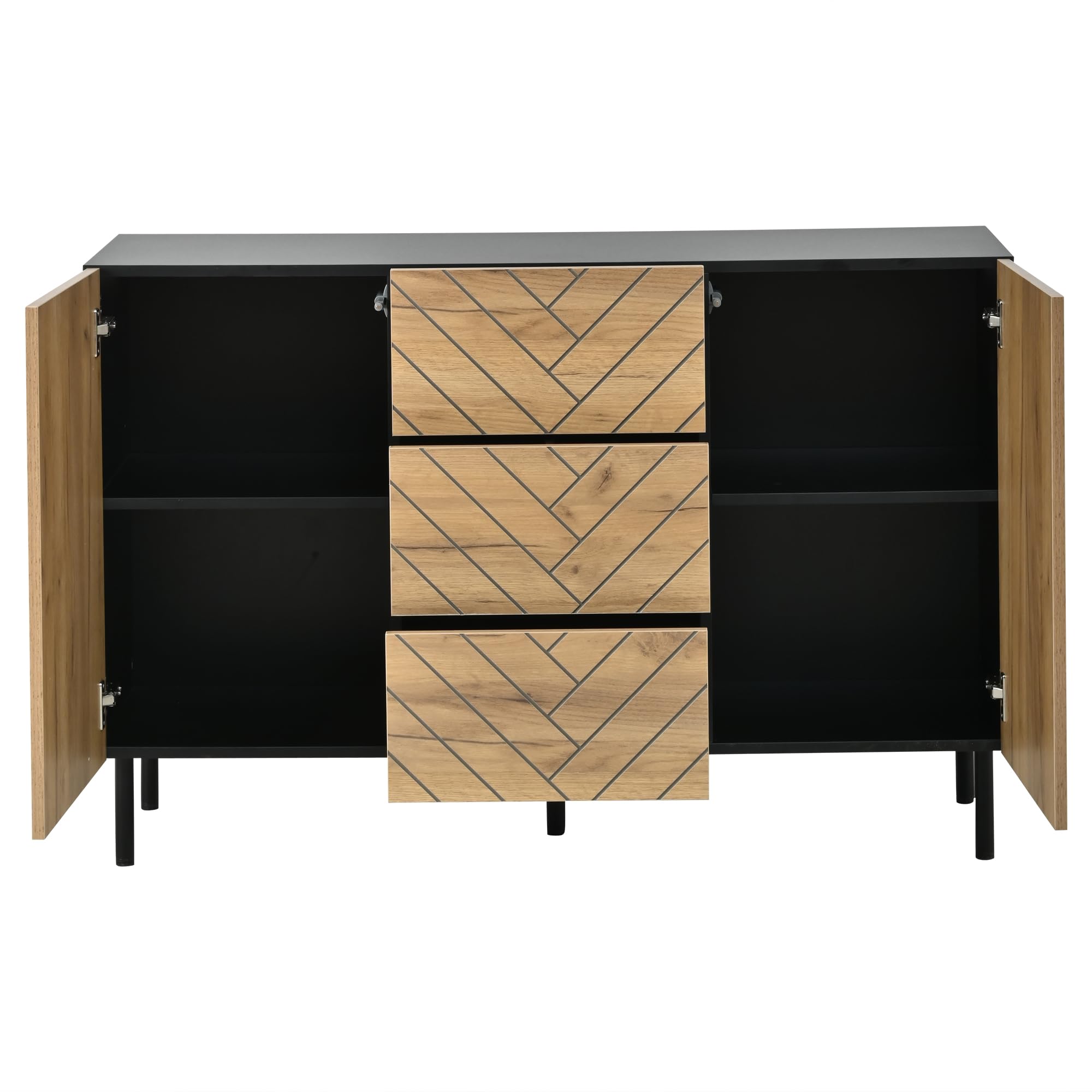 Aparador de madera natural, 120 × 40 × 76 cm, de aglomerado, moderno armario de almacenamiento con 3 cajones y 2 armarios para salón, taquillas, cajoneras, tocador, cómoda