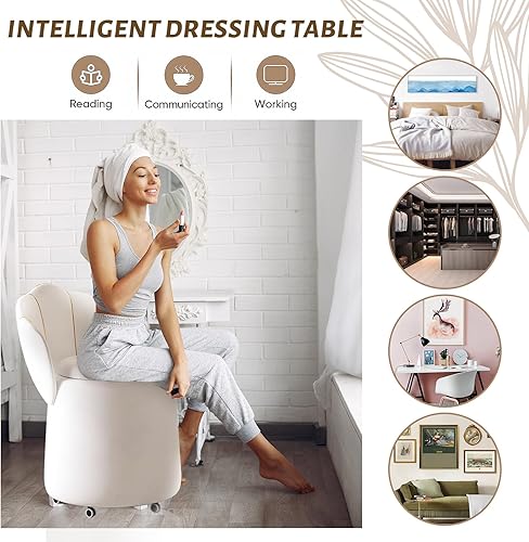 Miniatura 7 de Silla de tocador con respaldo, sillas de tocador de maquillaje para sala de maquillaje, baño, taburete de tocador de terciopelo con almacenamiento y