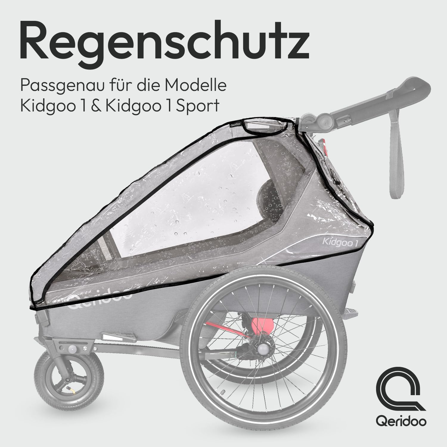 Qeridoo Regenschutz Kidgoo 1 / Kidgoo 1 Sport | Abdeckung Fahrradanhänger | Transparent speziell entwickelte Folie | Zubehör für Qeridoo | Regenschutz | Transparentes Regenverdeck