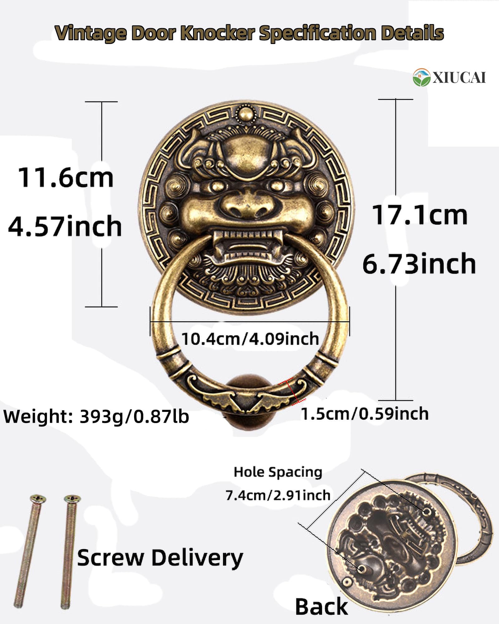 Battente Porta Leone in Ottone per Porta d'Ingresso, Maniglia Cancello Testa di Belva, Accessori Decorativi Parete Fai da Te per Ufficio Casa,17.1cm Antique Bronze