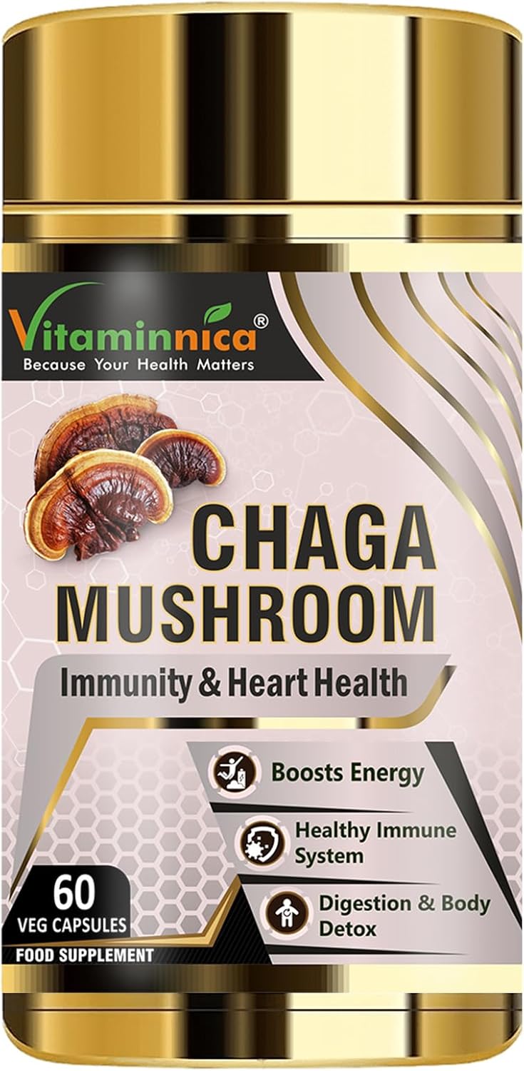 Vitaminnica Chaga Mushroom- 60 Capsules | Natural Antioxidant Support for Immune System | Vegan Mushroom Supplement