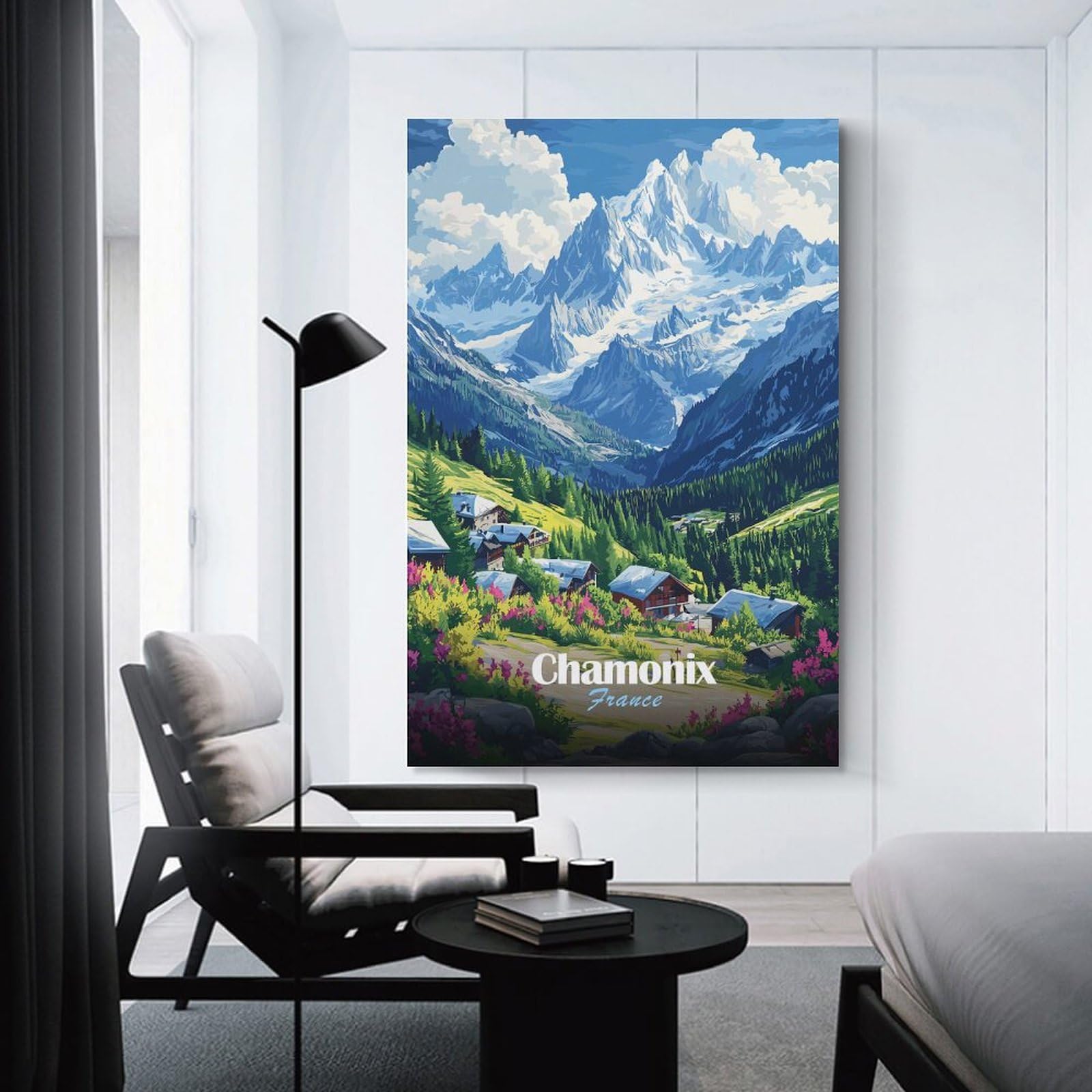 Junmoney Chamonix Mountain Village Decorative Canvas Print, 20x30inch(50x75cm), for New Home Styling, Lounge Or Bedroom, Wall Decor with Flexible Room Appeal