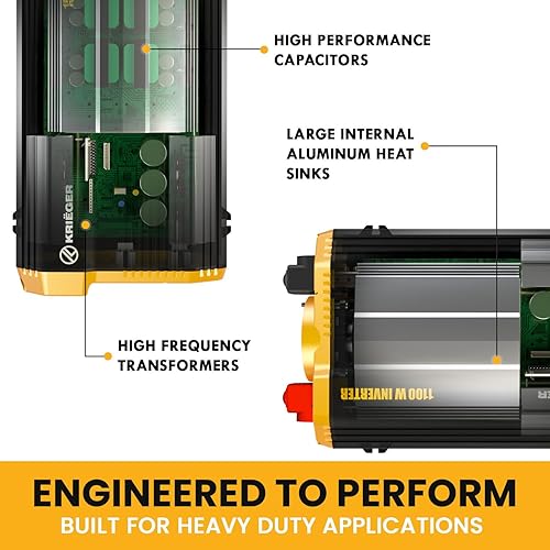 Miniatura 9 de KRIËGER 12 V inversor de corriente dual 110 V CA, juego de instalación incluido, fuente de alimentación de respaldo automotriz para licuadoras,