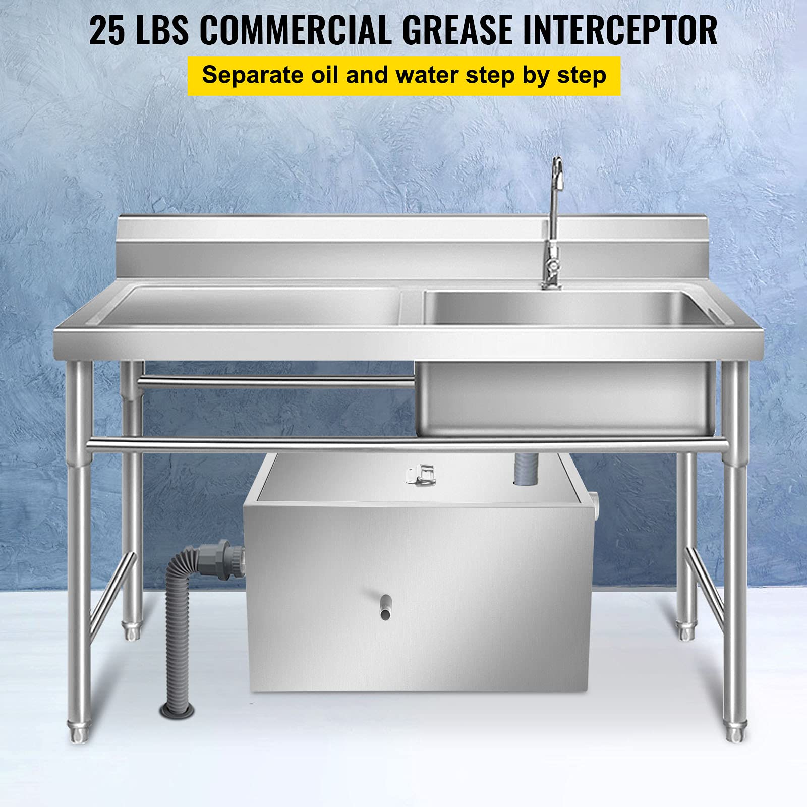 VEVOR Commercial Grease Interceptor, 13GPM Commercial Grease Trap, 25LB