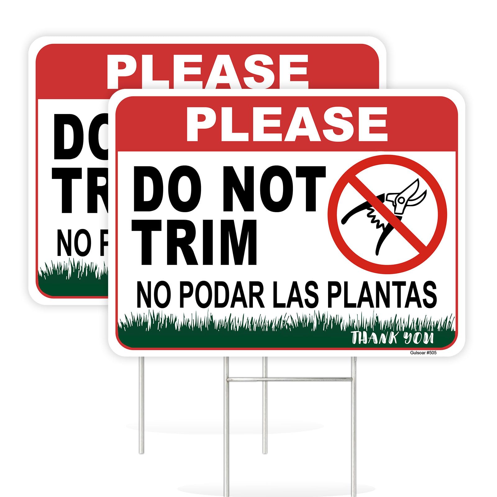 2 Pcs 12.6 X 9.4 Inch Corrugated Plastic Double Sided Do Not Trim Yard Signs with Metal Stakes,Plant Signs Bilingual Garden Markers for Outdoor Lawn-image-30