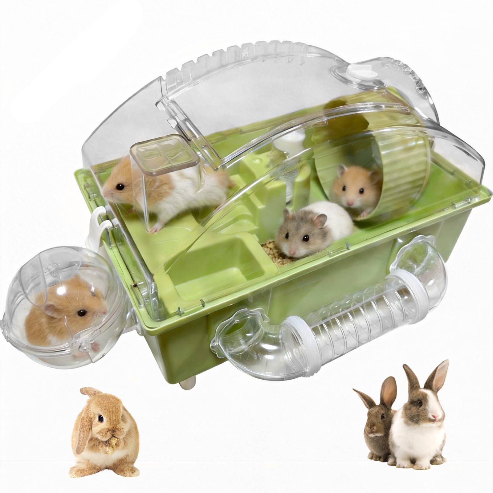 Gabbia per criceti, gabbia per piccoli animali, recinto per piccoli animali con coperchio completamente trasparente,gabbia per piccoli topi con ruota,tunnel,ciotola per il cibo,vasca da bagno e rampa