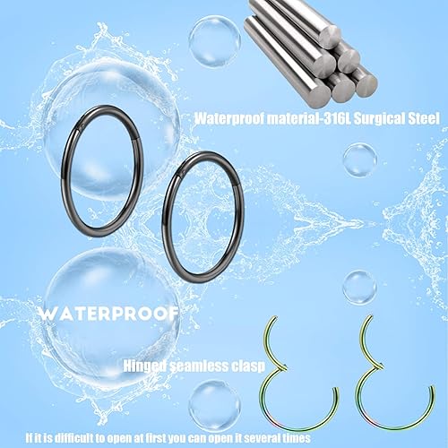 Miniatura 4 de Juego de 5 aretes para nariz calibre 20G, 18G y 16G, de acero quirúrgico 316 L, piercing para trago, tabique y cartílago, para mujeres y hombres