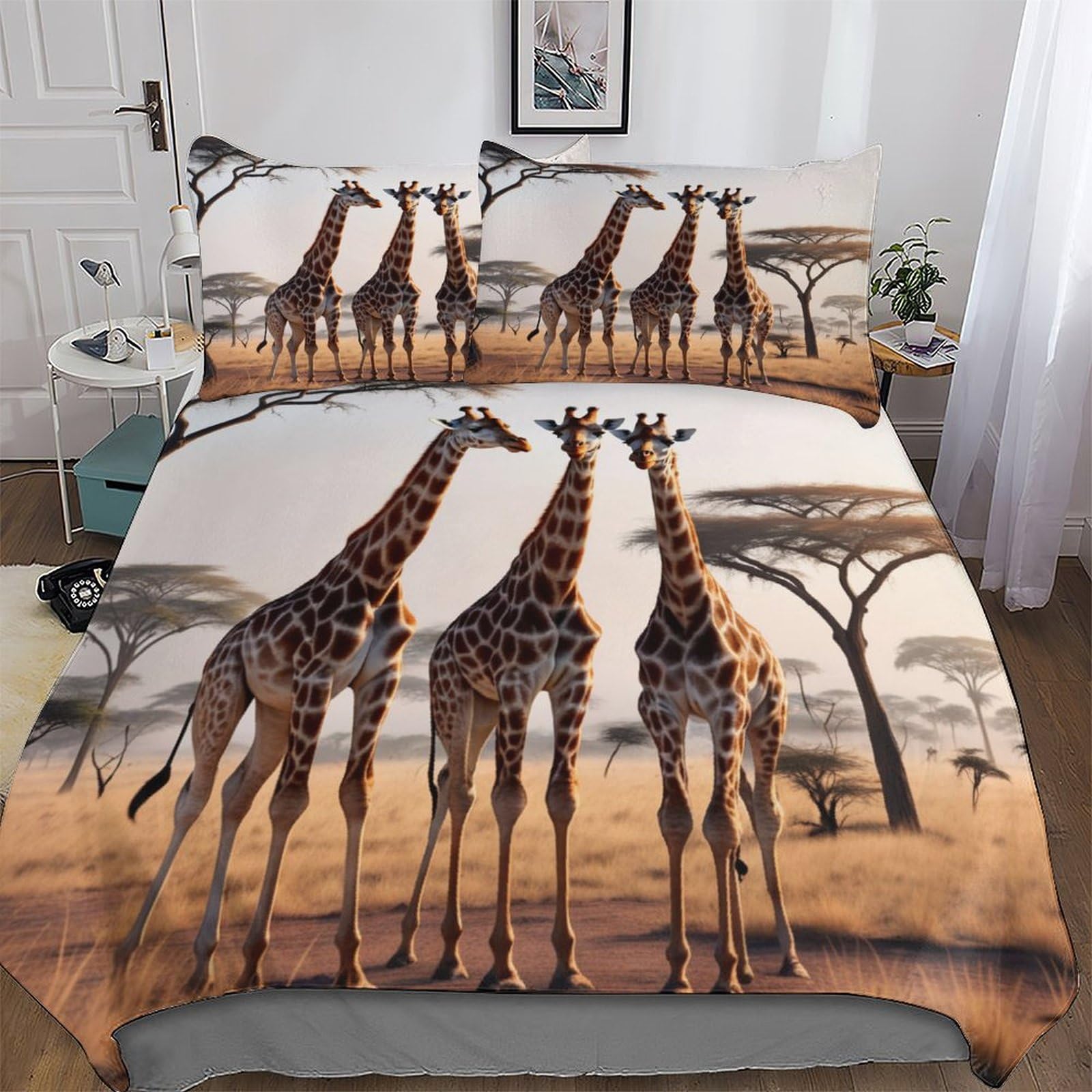 Housse de couette girafe 3D King 220x240cm en microfibre douce avec 2 taies d'oreiller