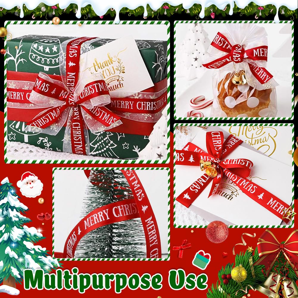 Nastro natalizio, nastro regalo da 0,4 pollici x 11 iarde, nastro per albero di Natale, nastro