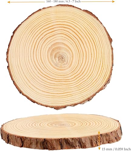 Miniatura 2 de 10 piezas de rebanadas de madera de pino natural de 6.3 a 7 pulgadas, discos de madera sin terminar de 0.6 pulgadas de grosor para adornos de