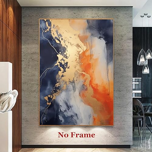 Miniatura 2 de Jinboonees Imágenes azules y grises doradas, naranja, azul, arte abstracto de color naranja y gris, lienzo de pared azul y naranja, 16 x 24