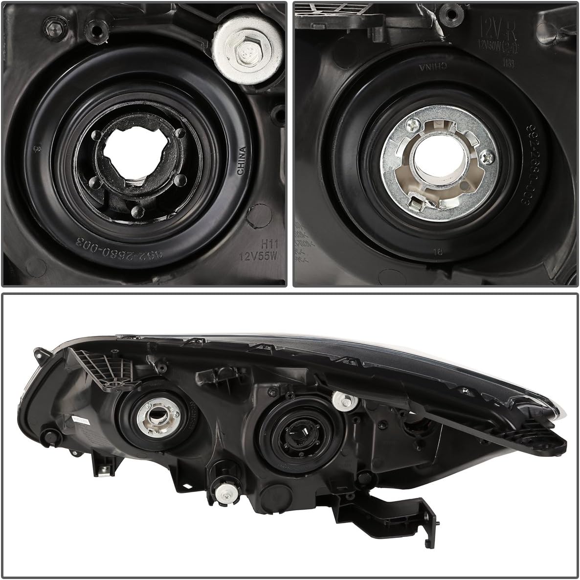 DNA MOTORING Pair Projector Headlight Assembly Compatible with 13-15 Honda Accord 4-Door, Black/Clear, HL-OH-HA13-BK-CL1
