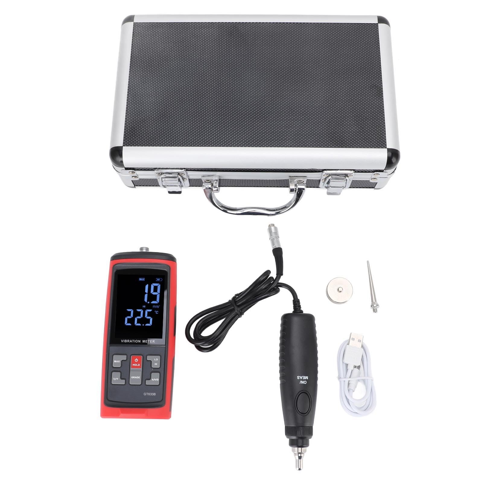 Medidor Vibración, Probador Vibración Digital con Pantalla LCD a Color, Sensor Vibrómetro Digital para Prueba de Temperatura Frecuencia Desplazamiento Velocidad Aceleración