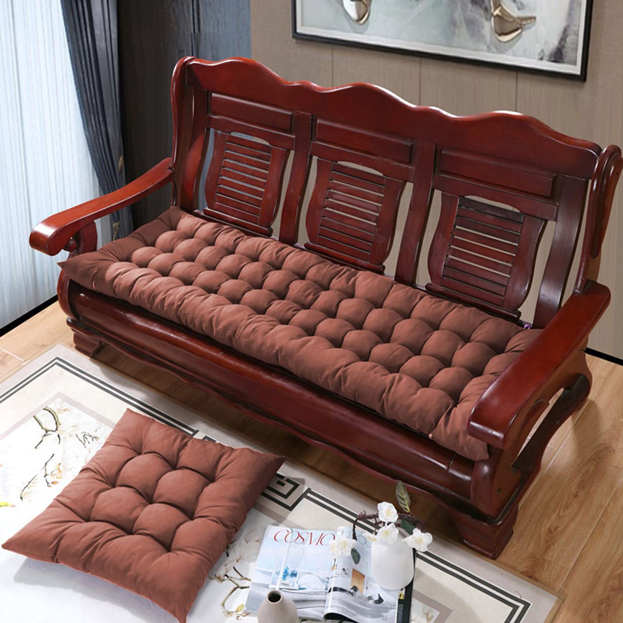 Coussin de banc de jardin 140 x 40 cm marron matelas assise extérieur 8 cm