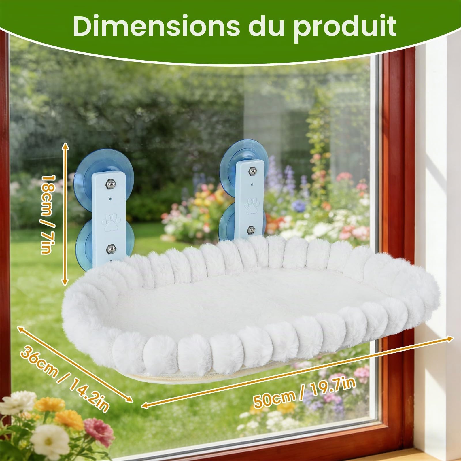 YooxArmor Hamac Chat Fenetre Pliable,Supporte 20kg,50×36CM | avec Structure Métallique Robuste & 4 Ventouses,Conception Sans Fil,Housse Reversible