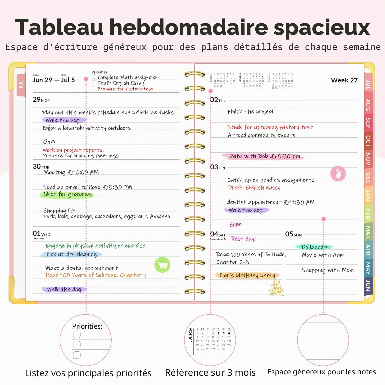 Forvencer Agenda scolaire 18 mois 2026-2027 de juillet 2026 à décembre 2027, 16 x 21,3 cm, calendrier hebdomadaire et mensuel, agenda quotidien, fournitures scolaires pour étudiant et enseignant